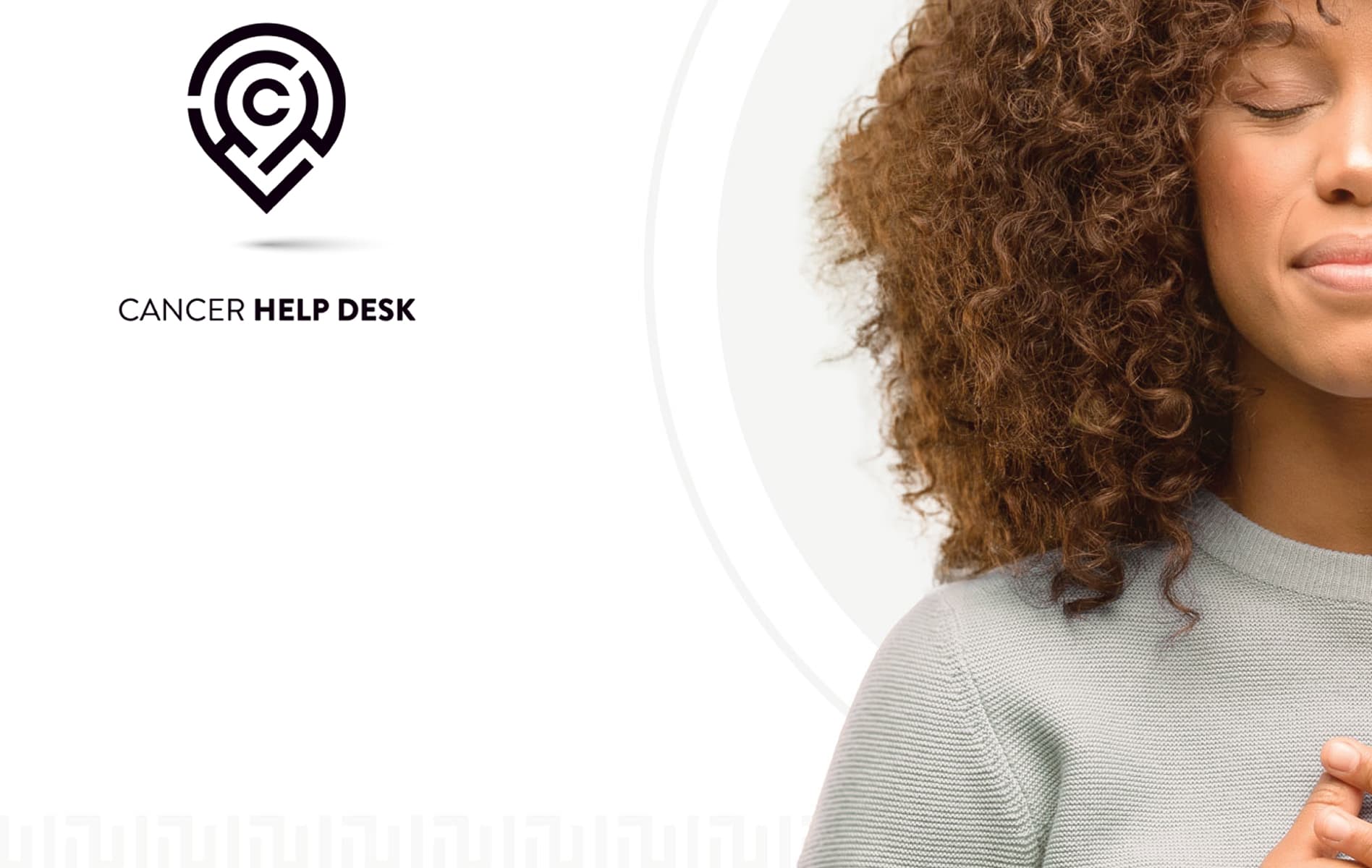Cancer Help Desk logo next to a smiling woman