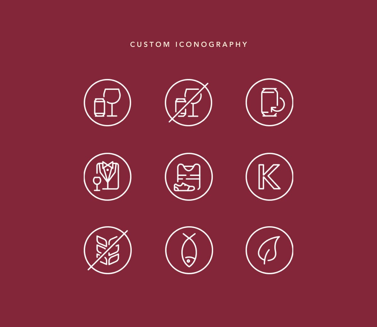OneTable custom iconography showing icons for various event attire, food and alcohol policies